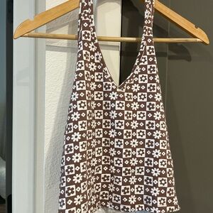 Hollister Brown and White Halter Top